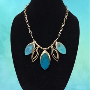 Robert Lee Morris Soho Pendant Bib Statement Blue & Greens Gold Adj. Chain